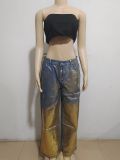 Stylish High Waist Bronzing Straight Leg Jeans
