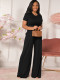 Black Fashionable And Versatile Casual Wide-Leg Two-Piece Suit