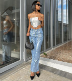 Stylish High Waist Bronzing Straight Leg Jeans