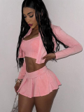Pink Fashion Made Old Lapel Jacket Camisole Vest Short Skirt Three Piece Set
