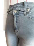 Blue Double Pants Waist Fashion Multi-Pocket Denim Trousers