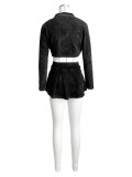 Black Fashion Made Old Lapel Jacket Camisole Vest Short Skirt Three Piece Set