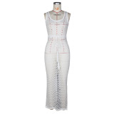 White Stylish Knitted String Mesh Tank Top Beach Dress