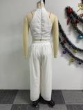 White Sexy Pleated Sleeveless Top and Wide Leg Pants Two-Piece Set