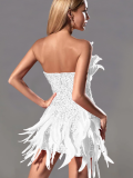 White Fashion Women's Feather Sequin Sexy Tube Top Dress