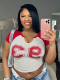Red Printed Navel-Baring Short-Sleeved Personality Street T-Shirt