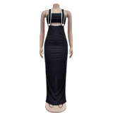 Black Sexy Backless Tube Top Dress Two Piece Set
