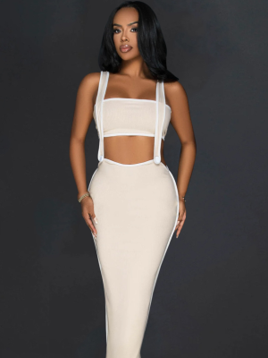 White Sexy Backless Tube Top Dress Two Piece Set
