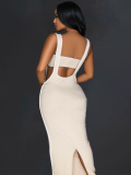 White Sexy Backless Tube Top Dress Two Piece Set