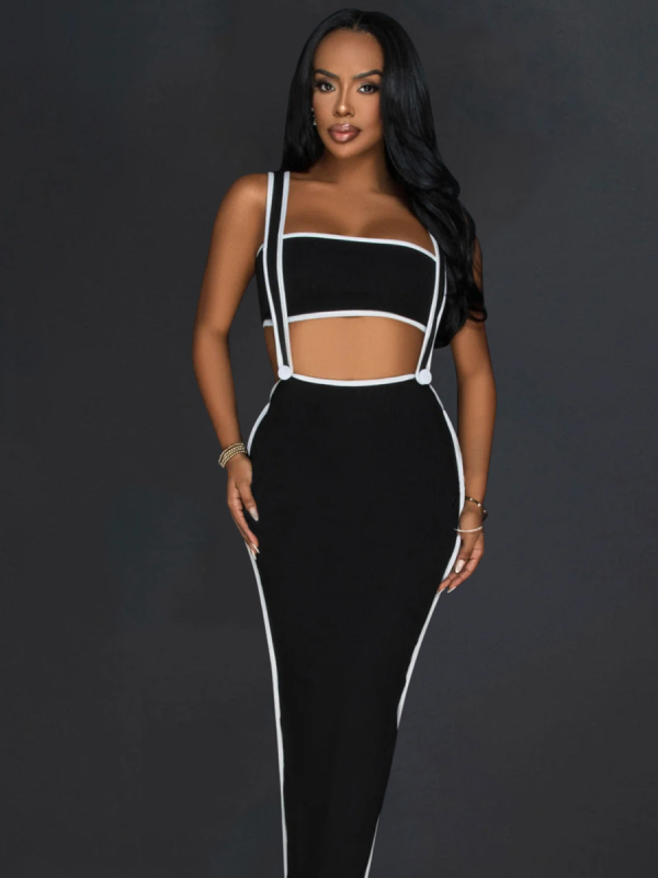 Black Sexy Backless Tube Top Dress Two Piece Set