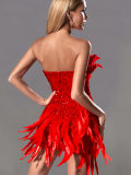 Red Fashion Women's Feather Sequin Sexy Tube Top Dress
