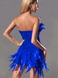 Blue Fashion Women's Feather Sequin Sexy Tube Top Dress