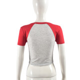 Red Printed Navel-Baring Short-Sleeved Personality Street T-Shirt