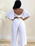White Sexy Backless Chiffon Loose Two-Piece Suit