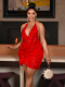 Red Sexy Backless Sequined Suspender Dress