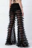 Black Sexy See-through Layered Mesh Large Flared Trousers