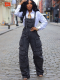 Black Fashionable Loose Denim Suspender Pocket Jumpsuit