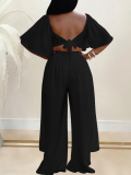 Black Sexy Backless Chiffon Loose Two-Piece Suit