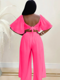 Pink Sexy Backless Chiffon Loose Two-Piece Suit