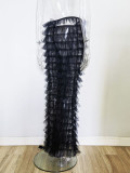 Black Sexy See-through Layered Mesh Large Flared Trousers