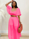 Pink Sexy Backless Chiffon Loose Two-Piece Suit