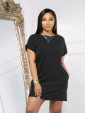 Black Solid Color Casual T-Shirt Fashionable Sports Dress