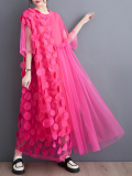 Rose Red Fashionable Loose Mesh Patchwork Dress