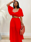 Red Sexy Backless Chiffon Loose Two-Piece Suit