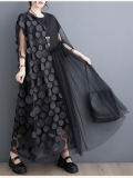 Black Fashionable Loose Mesh Patchwork Dress