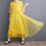 Yellow Fashionable Loose Mesh Patchwork Dress