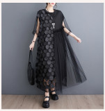 Black Fashionable Loose Mesh Patchwork Dress