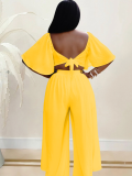 Yellow Sexy Backless Chiffon Loose Two-Piece Suit