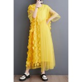Yellow Fashionable Loose Mesh Patchwork Dress