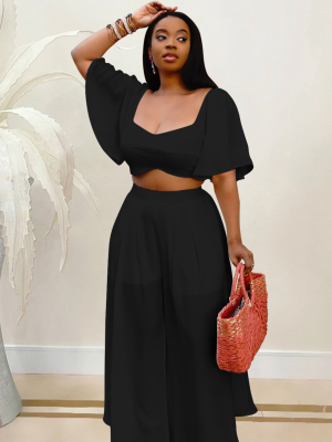 Black Sexy Backless Chiffon Loose Two-Piece Suit