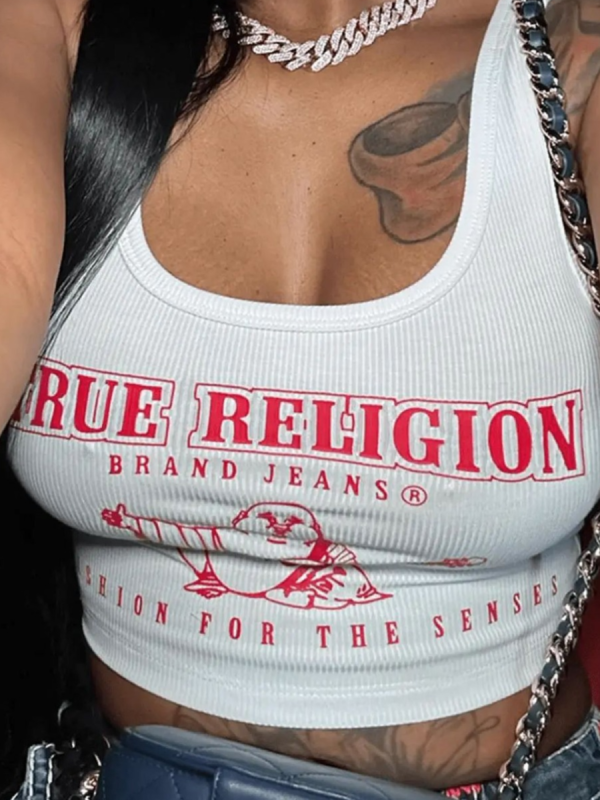 White Fashionable Pit Letter Printed Vest