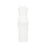 White Suspender Knitted Rippled Hip Dress