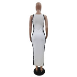 White Fashionable Stretch Pit Strip Patchwork Mesh Dress