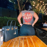 Fashionable Letter Print Round Neck Sleeveless Vest