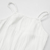 White Suspender Knitted Rippled Hip Dress