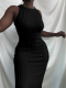Black Summer Fashion Casual Knitted Sleeveless Round Neck Dress