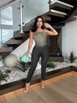 Sexy Tube Top Gradient Tight Stretch Denim Jumpsuit