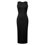 Black Summer Fashion Casual Knitted Sleeveless Round Neck Dress