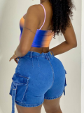 Blue Washed Stretch Denim Shorts
