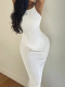White Suspender Knitted Rippled Hip Dress