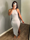 White Fashionable Stretch Pit Strip Patchwork Mesh Dress