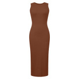 Brown Summer Fashion Casual Knitted Sleeveless Round Neck Dress