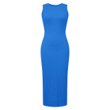 Blue Summer Fashion Casual Knitted Sleeveless Round Neck Dress