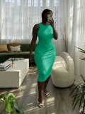 Green Summer Fashion Casual Knitted Sleeveless Round Neck Dress
