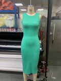 Green Summer Fashion Casual Knitted Sleeveless Round Neck Dress
