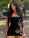 Black Dragon Print Bandeau Bodycon Sports Bag Hip Jumpsuit